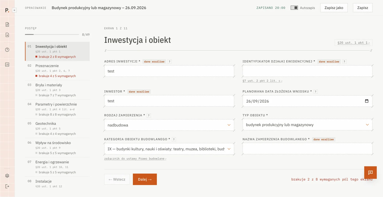 Kreator opisu projektu w PABdoc