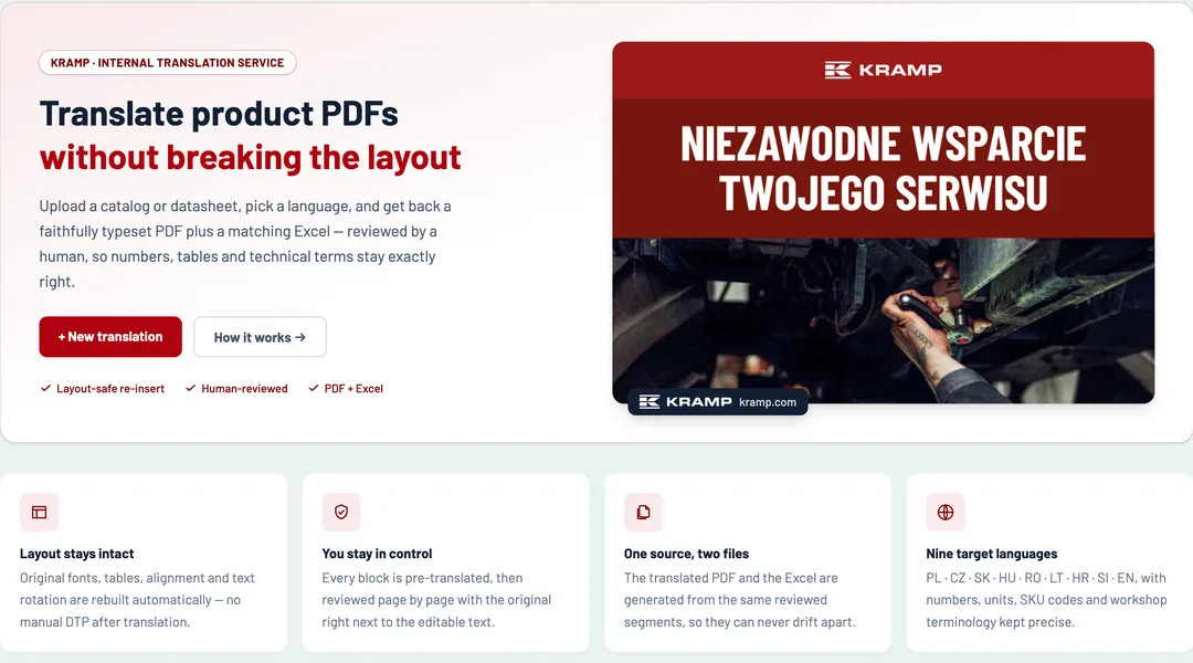 Kramp PDF Creator: strona główna aplikacji