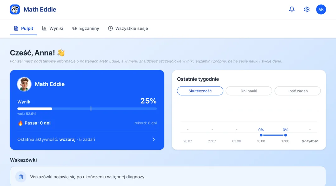 Math Eddie: pulpit rodzica z postępami ucznia